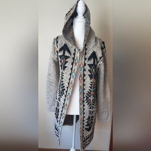 Pinklicious S/M Women's AztecSouthwestern Hooded Open Cardigan With Pockets NWT